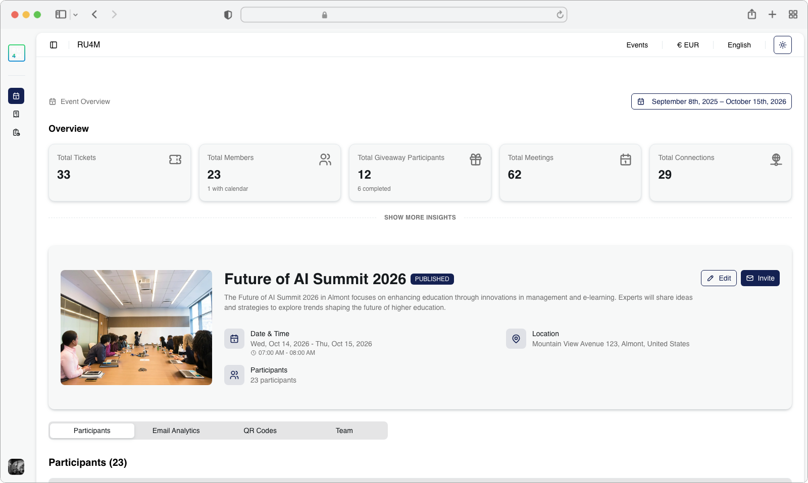 Find and click on your event name